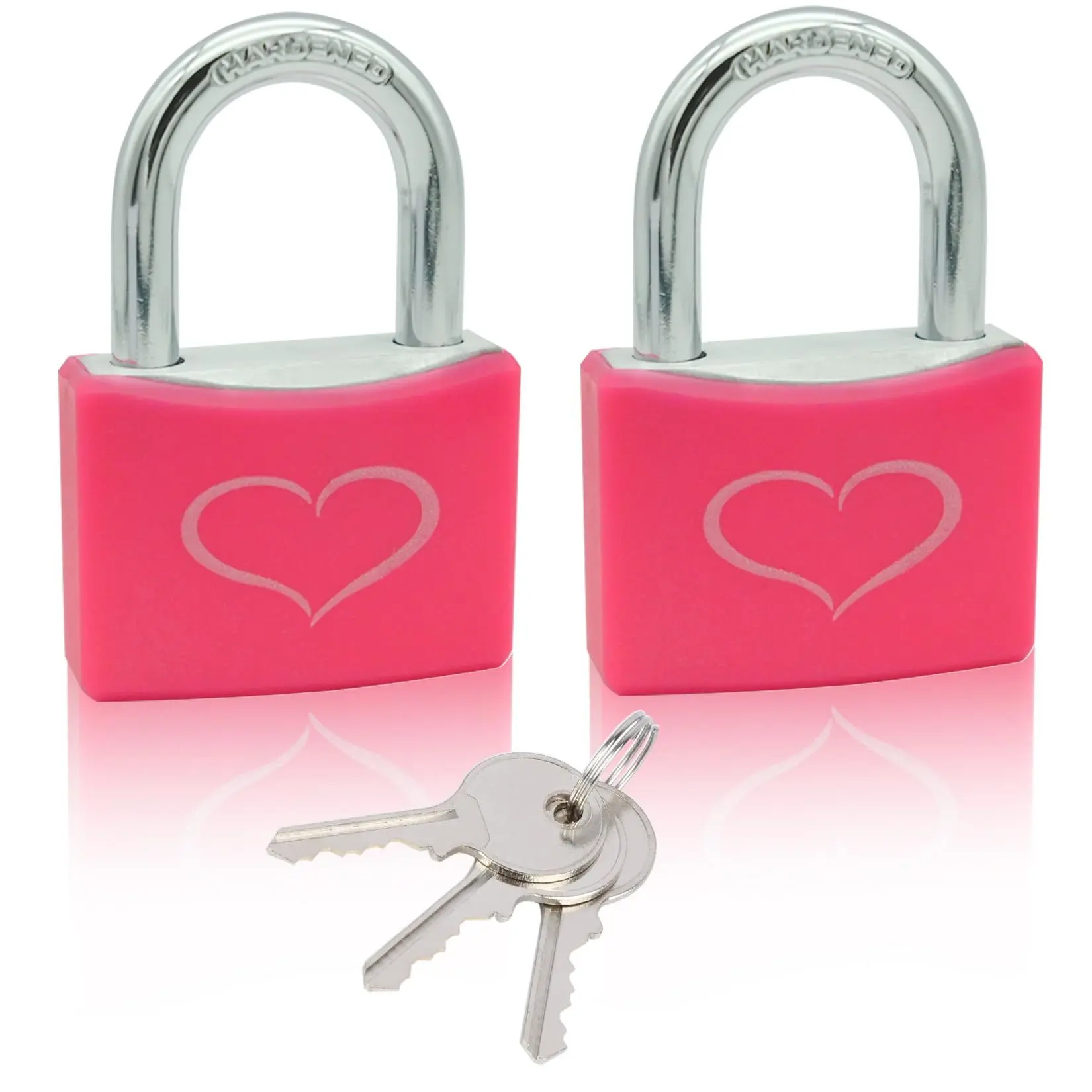 Pink Aluminum Padlocks (2-Pack, Connected Keyed Alike) - 3 Keys Each, 1-9/16" (40mm) Heavy Duty Body, Weatherproof Outdoor Security Lock, Padlock Included for Gym Lockers, Gates