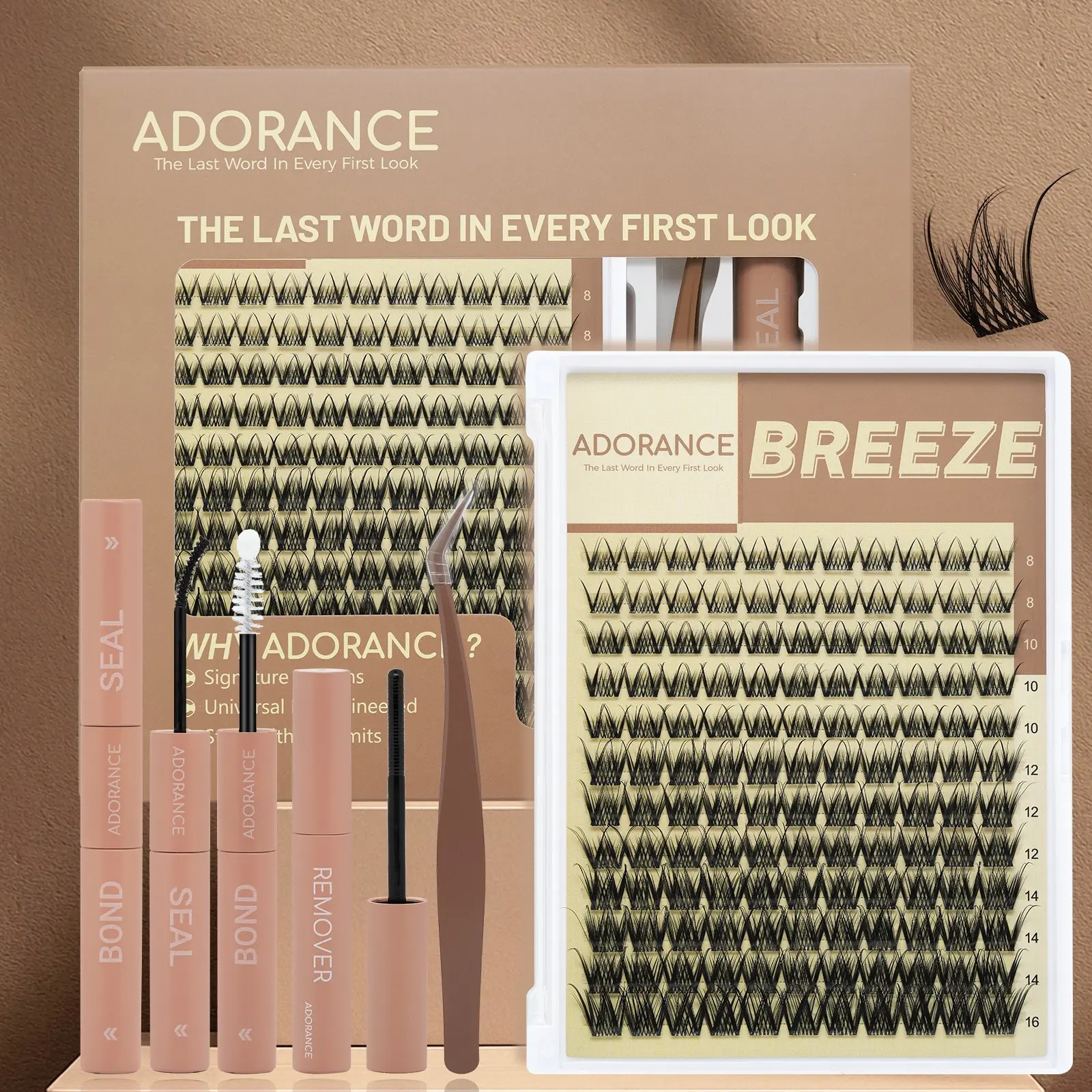 ADORANC Breeze Mixed Eyelash Clusters Kit with Bond & Seal, Remover & Lash Applicator, Wispy Fluffy D Curl Eyelash Extensions, Lightweight DIY Individual Cluster Lashes for Natural Everyday Look