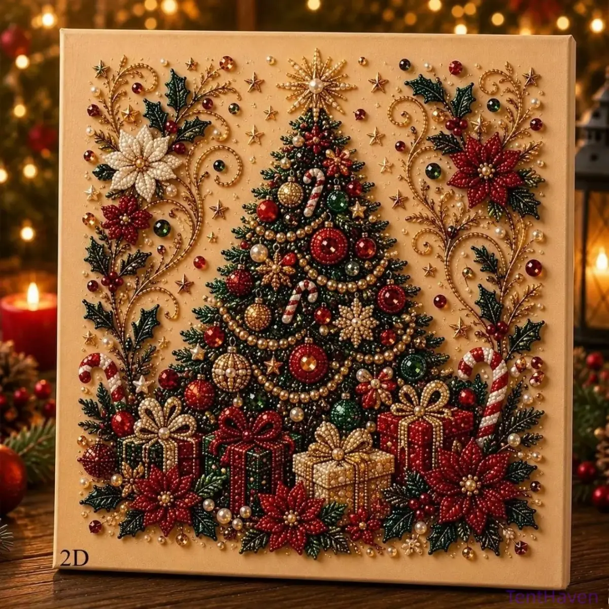 2D Special‑Shaped Christmas Diamond Painting Kit, Pearl Rhinestone Wall Art Set, Bell, Gingerbread House, Reindeer, Stocking & Tree Patterns on Fabric Base, Holiday Home Decor, Christmas Gift for Living Room (No Frame)