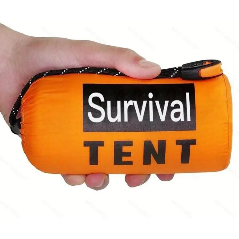 Emergency 2-Person Orange & Gray Survival Tent with Whistle & Paracord, Storm & Tornado Shelter, Tactical Camping & Survival Kit