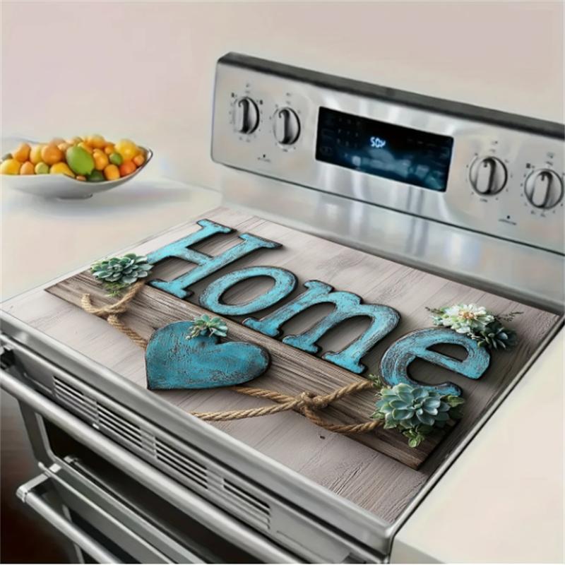 Letter & Fruit Pattern Gas Stove Cooktop Panel Protector Cover, 1 Count Scratch Resistant & Easy To Clean Stove Top Protector, Multipurpose Cooktop Cover, Household Appliances, Stove Plate