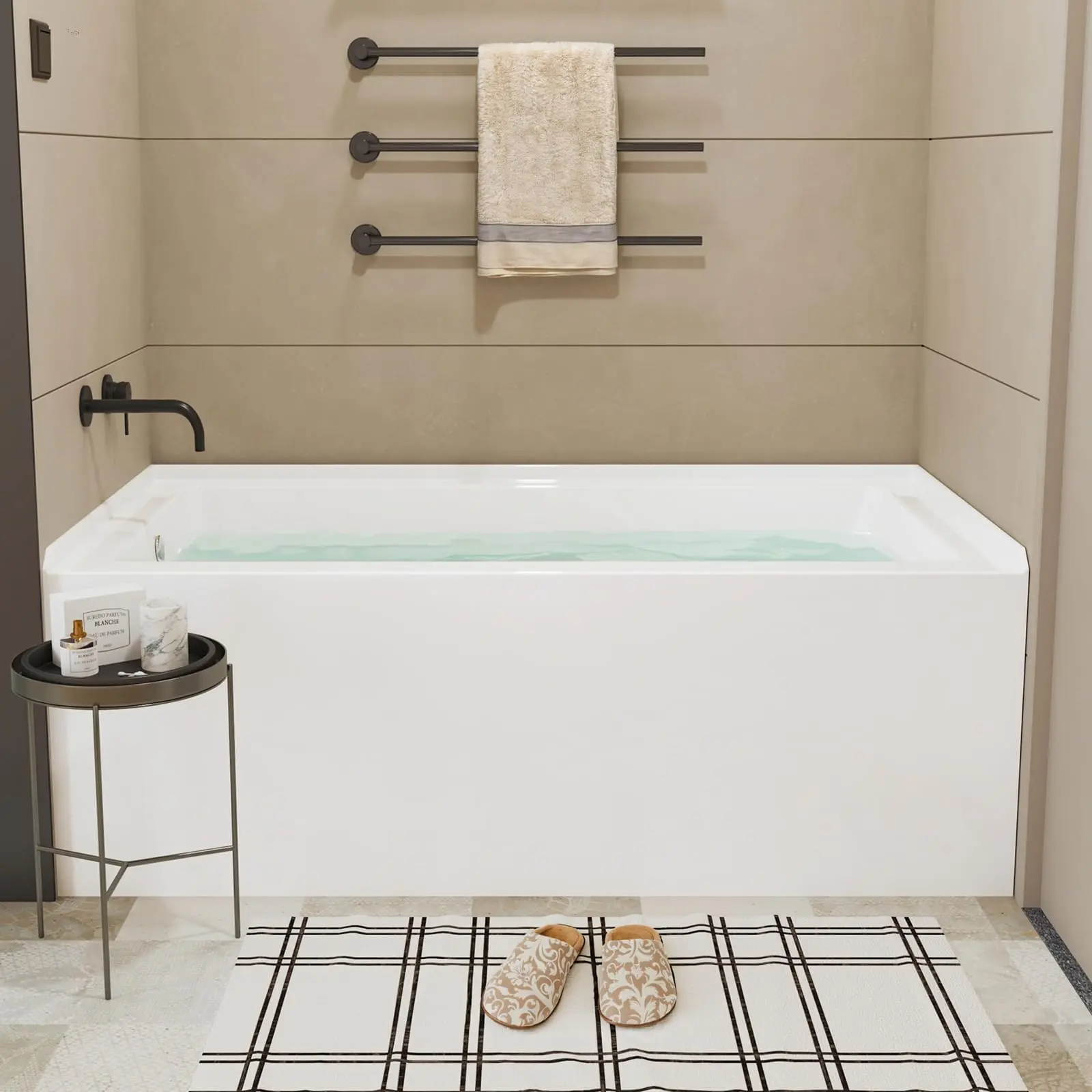 GAOMON 60×30 in Acrylic Skirted Drop-in Soaking Bathtub, Left/Right Drain Options, Glossy White Fiberglass-Reinforced Design, Compact Deep Soak for Small Bathrooms & Remodels