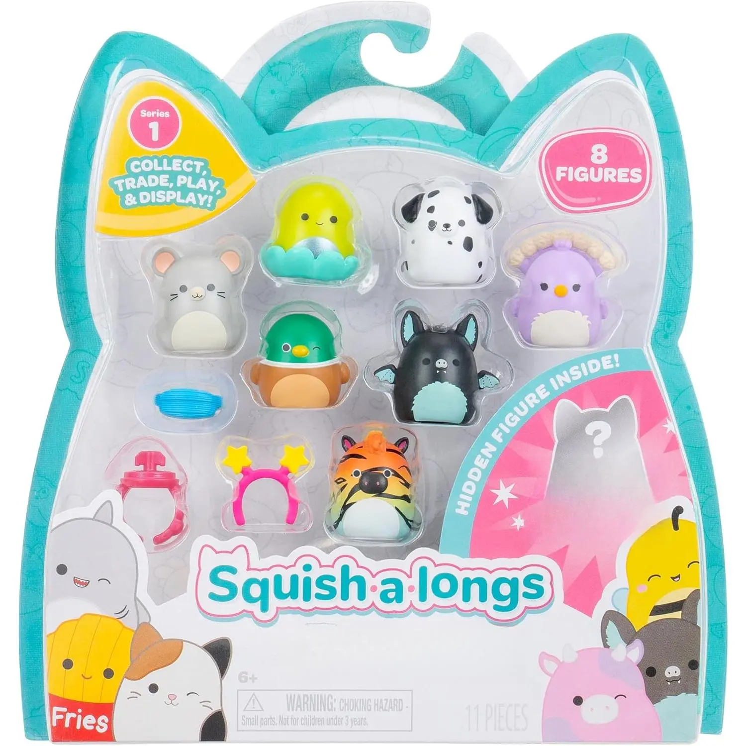 Squish-a-longs 8 Pack - 1" Mini-Squish with 2 Accessories, 1 Ring, and a Collector’s Guide - Collect, Trade, & Play