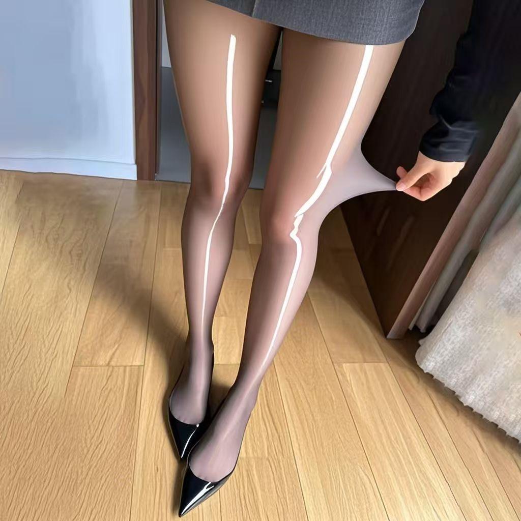 Women's Black Oil Shiny Smooth Pantyhose, Spring Summer Thin Sexy High Gloss Stockings, Durable Reflective Tight Black Silk for Women