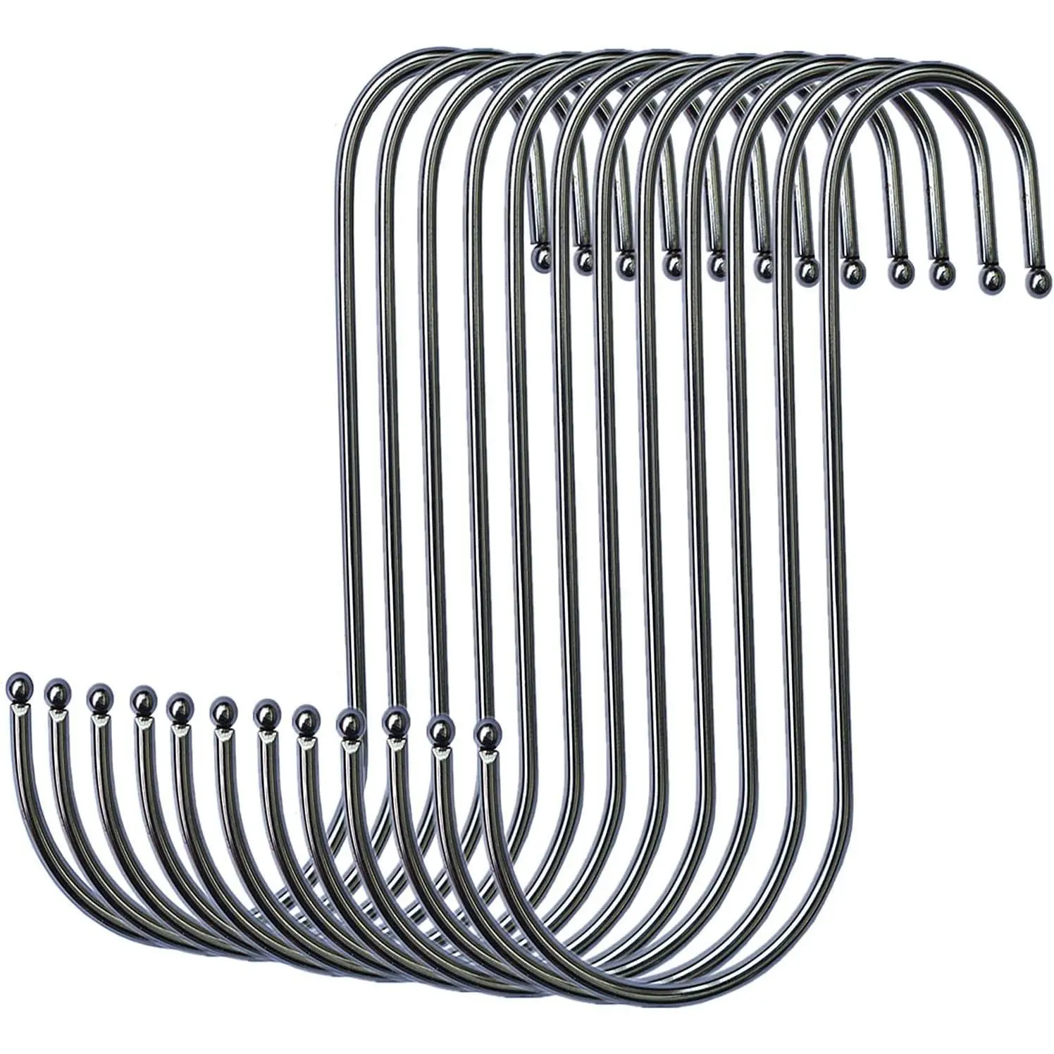 S Hooks Hanging Metal Hook (12 Pack) Stainless Steel Large 6 Inch with Round Stopper Non Slip for Closet Clothes Plants Cups Towels Tools Ornament (Silver)
