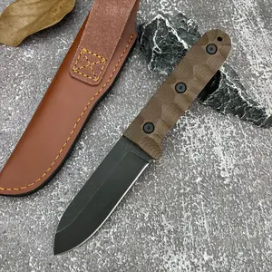 ES PR4 Outdoor Multi-Function Fixed Blade Knife - D2 Steel Blade (2.8 mm Thick, 162 g), Linen Handle, Leather Sheath, cm Size Camping EDC Tool for Hiking, Fishing, Ideal Gift for Men