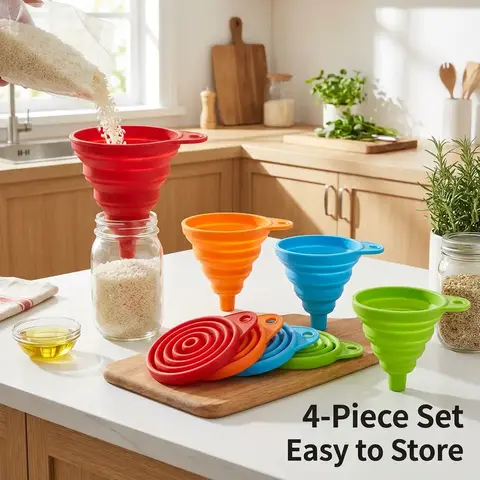 Kitchen Funnel Set, Collapsible Silicone Funnel, Food Grade Kitchenware & Kitchen Gadgets for Filling Water Bottles Liquid Transfer Essential Tools