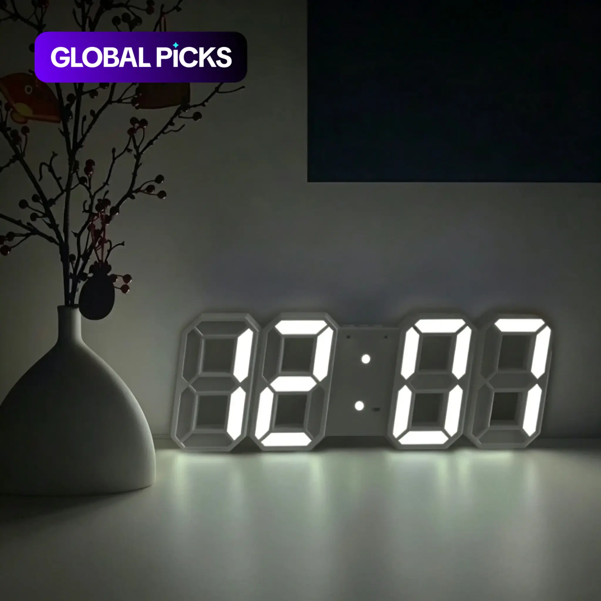 3D LED Digital Wall Clock / Desk Alarm Clock for Kitchen Bedroom Office, 9-Inch LED Night Light Digital Clock with Adjustable Brightness, 12H/24H Display, Time, Date and Temperature, Great Gift #GLOBAL PICKS