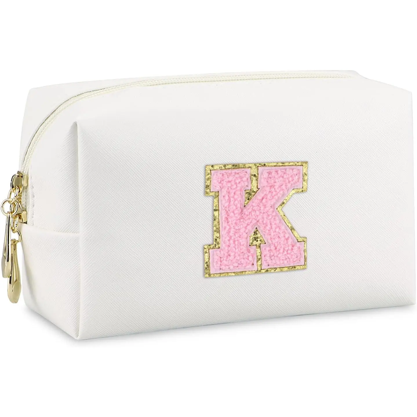Initial Makeup Bag, Personalized Preppy Letter Monogram  Bag |  PU Material, Compact Size, Large Capacity 7.09 x 2.95 x 3.94 in,   for Daughters and Teens