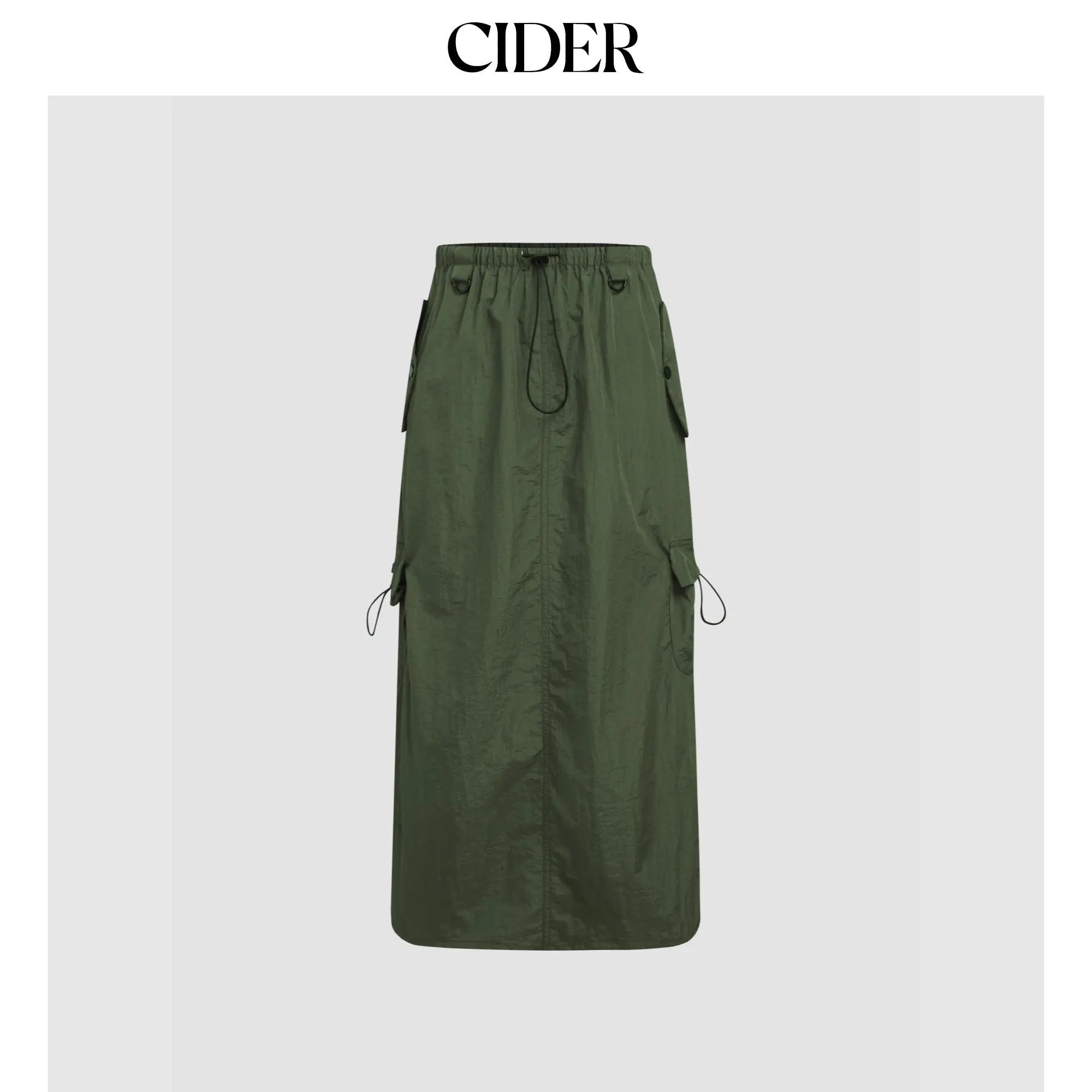 Cider [2 colors, size 0-26] Solid High Waist Cargo Parachute Skirt