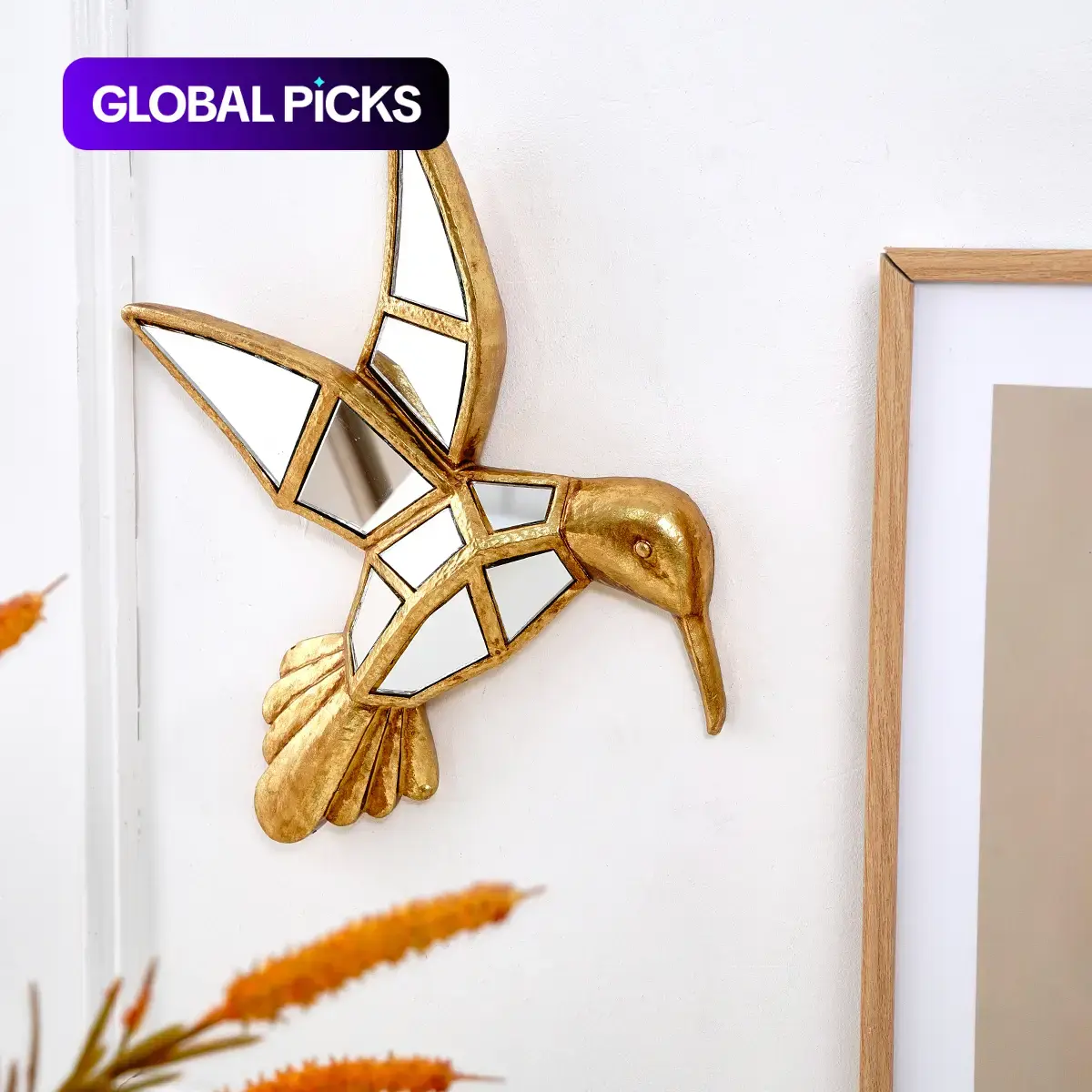 Resin Hummingbird Wall Hanging Decor with Mirror-Surface Design, Resin Hanging Ornament, Creative Animal Display Hanging Room Decor, Perfect for Bird Lovers & Home Parties #GLOBAL PICKS