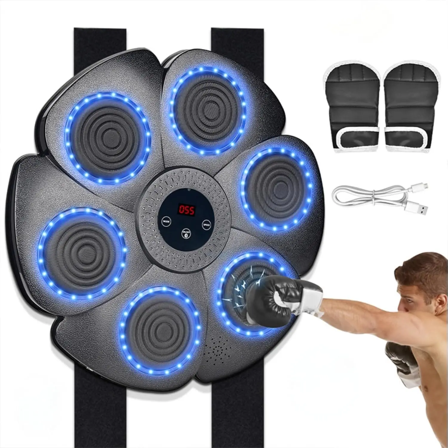 Smart Wall-Mounted Boxing Machine with Bluetooth Music, Martial Arts Punching Target for Reaction and Hand-Eye Coordination Training for Adults, Includes Gloves, Reaction Training, Unisex Adults, Punch Target, Hand-Eye Coord., Hand-Eye Coordination Improv