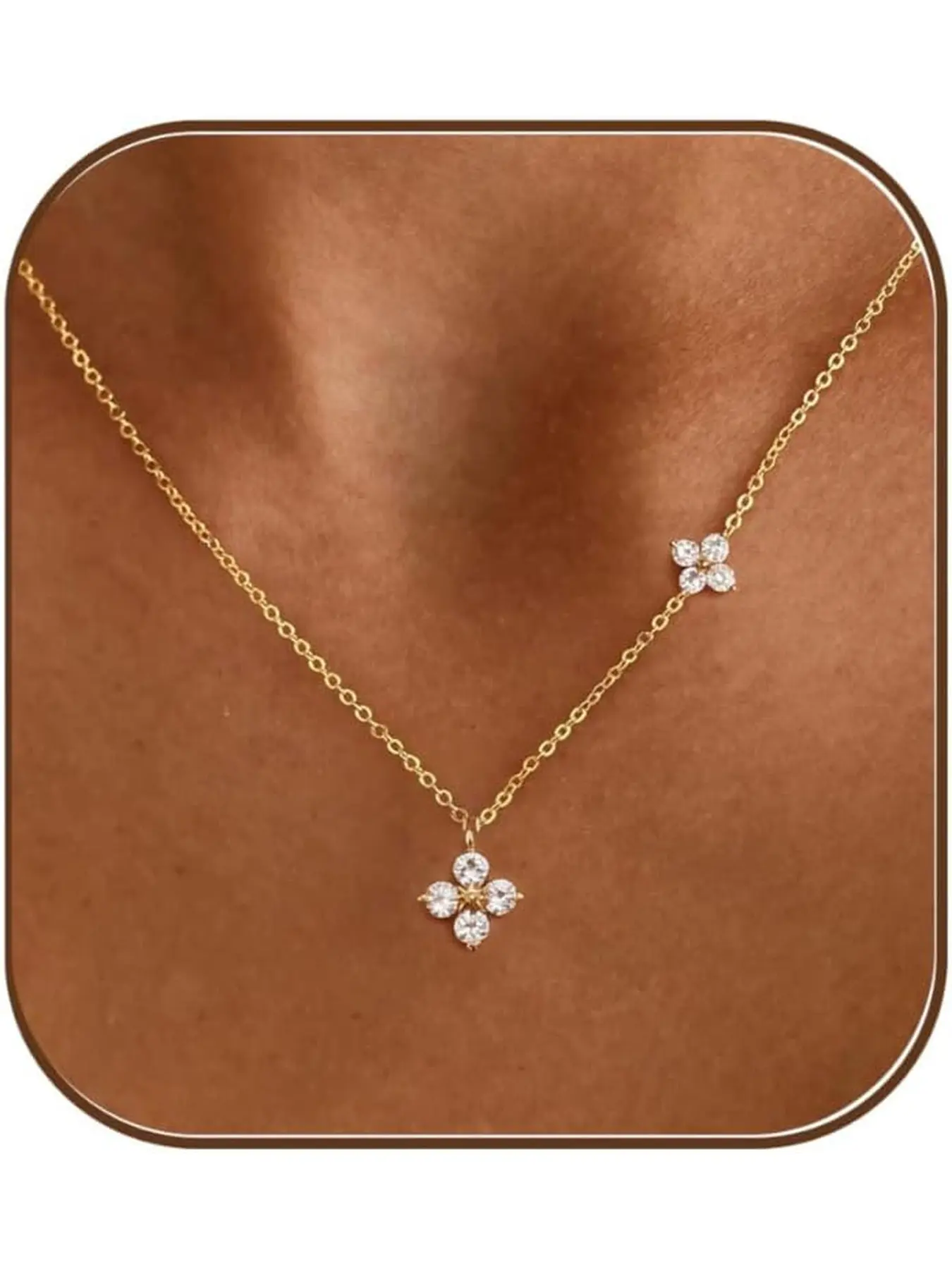 1pc Golden Necklace for Women, Dainty Clover Pendant Necklace Cute Golden Plated Non Tarnish Womens Necklaces Simple Cubic Zirconia Necklaces for Women Trendy Unique Necklace Golden Jewelry Fashionable Jewelry Accessories Birthday Gifts