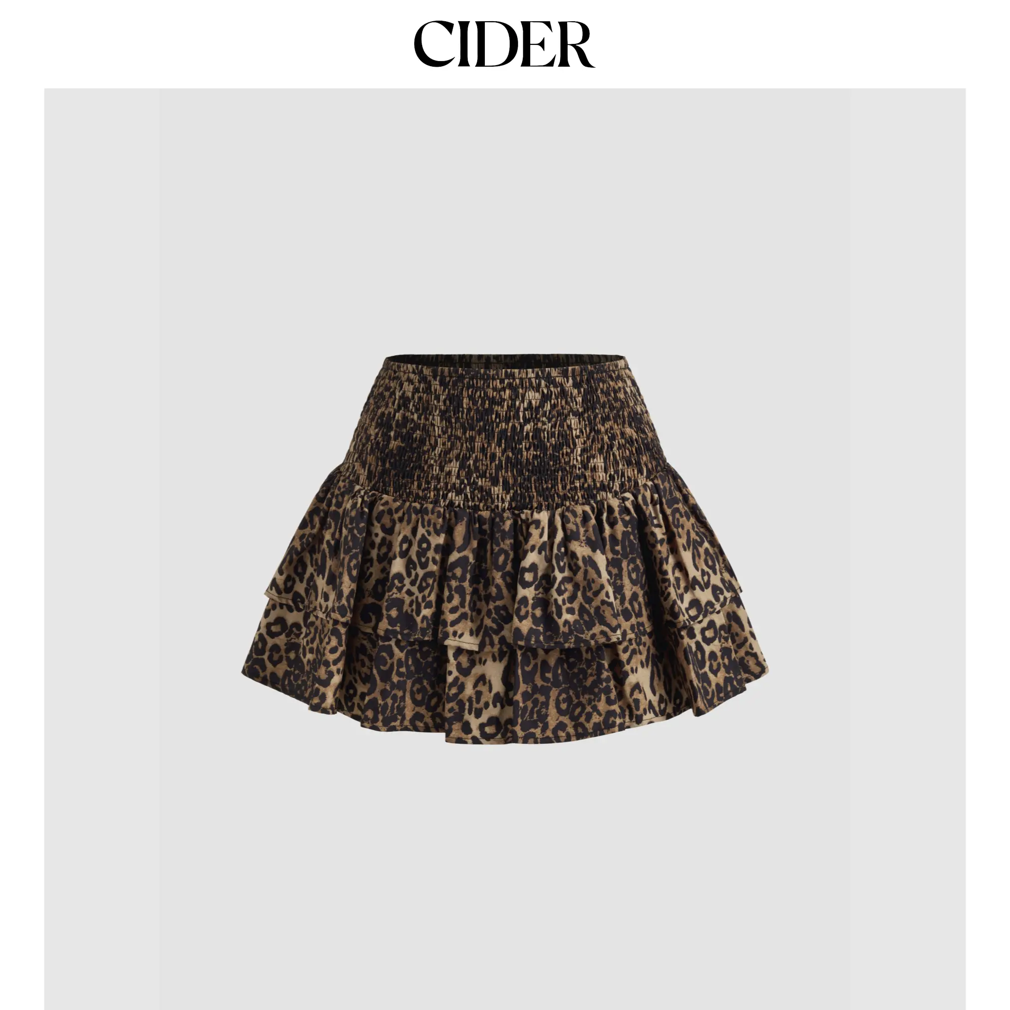 Cider [size 2-10] Mid Rise Leopard Shirred Layered Mini Skirt