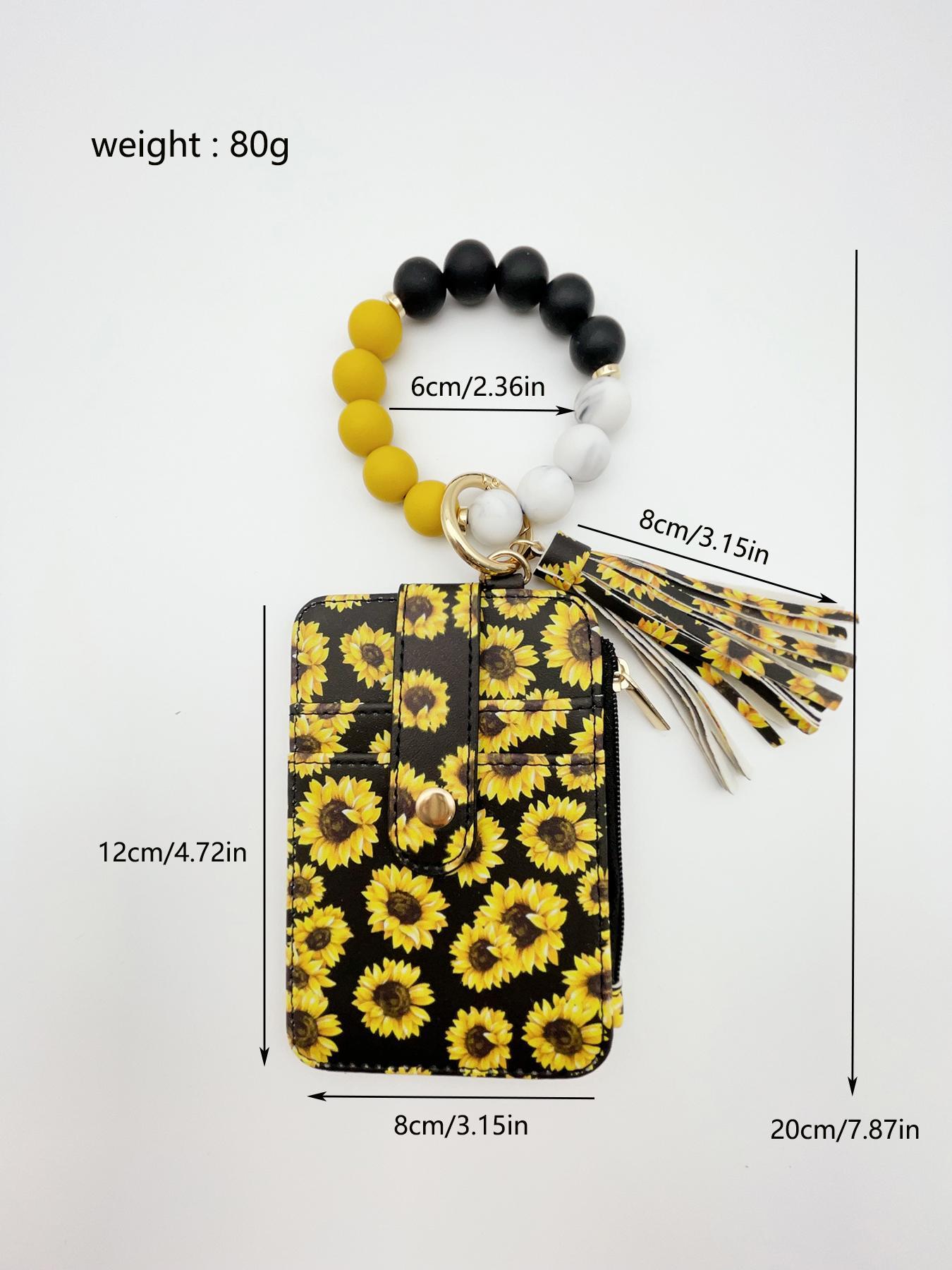 Fashion Leopard & Floral Pattern Beaded Wristlet Keychain, Boho Style Tassel Decorated Wallet Keychain for Women & Girls, Casual Trendy Accessories for Daily Use, Keychain Wristlet Strap