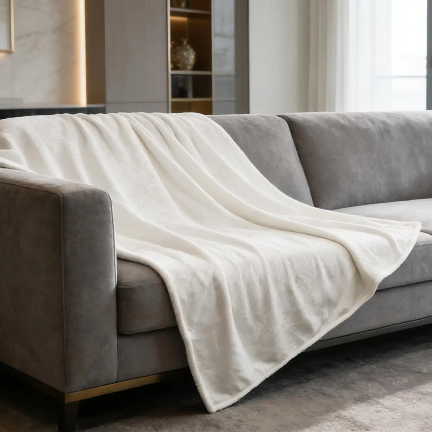 50x60 Inch Cream White Throw Blanket, Lightweight Plush Fuzzy  Flannel Fleece White Blanket for Couch Bed Travel Camping
