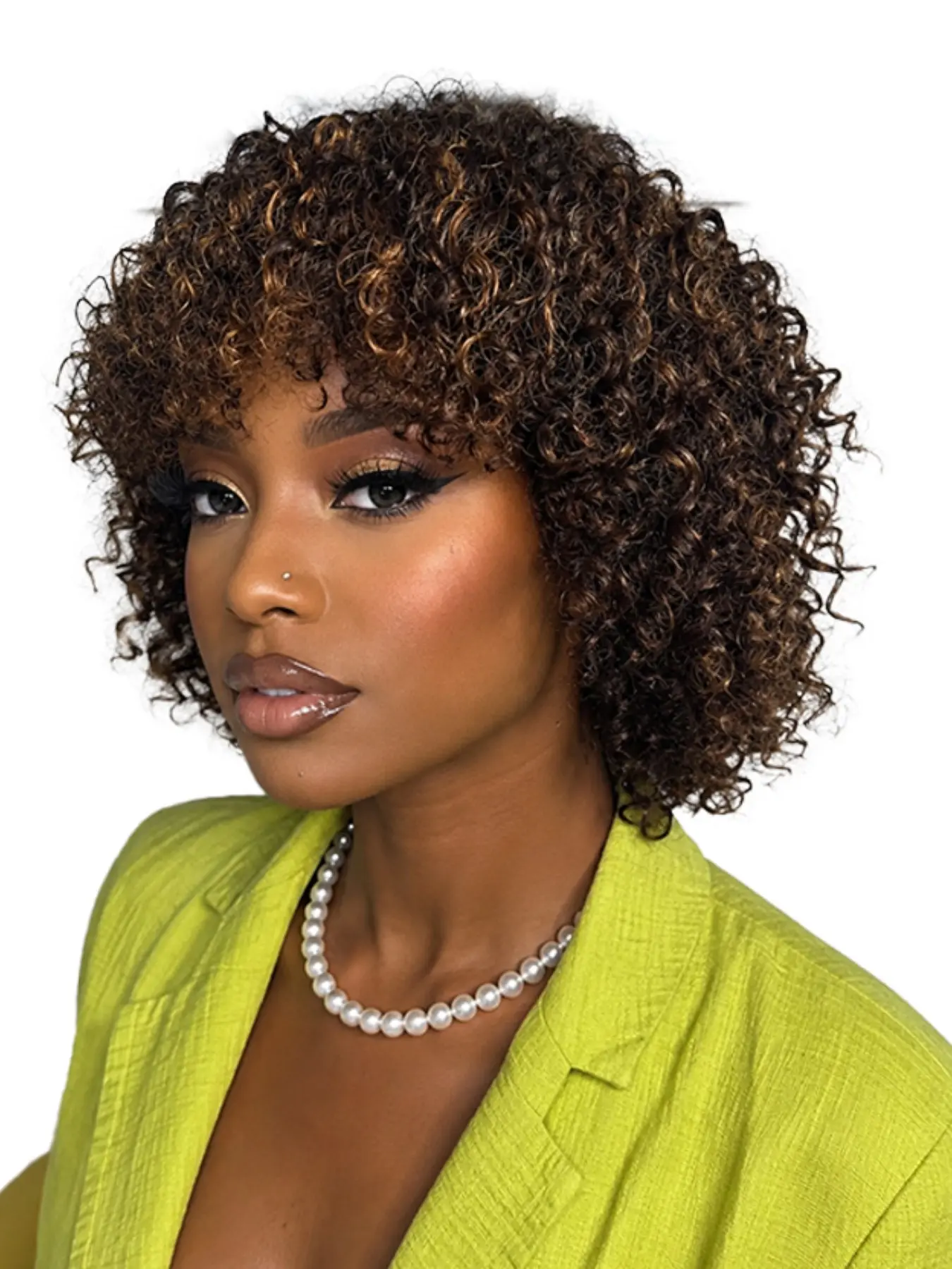 8 Inch Human Hair Wig Short Jerry Curly Wig with Bangs P4/30 Short Curly Human Wigs for Black Women Glueless Ready to Wear Friendly for Beginner
