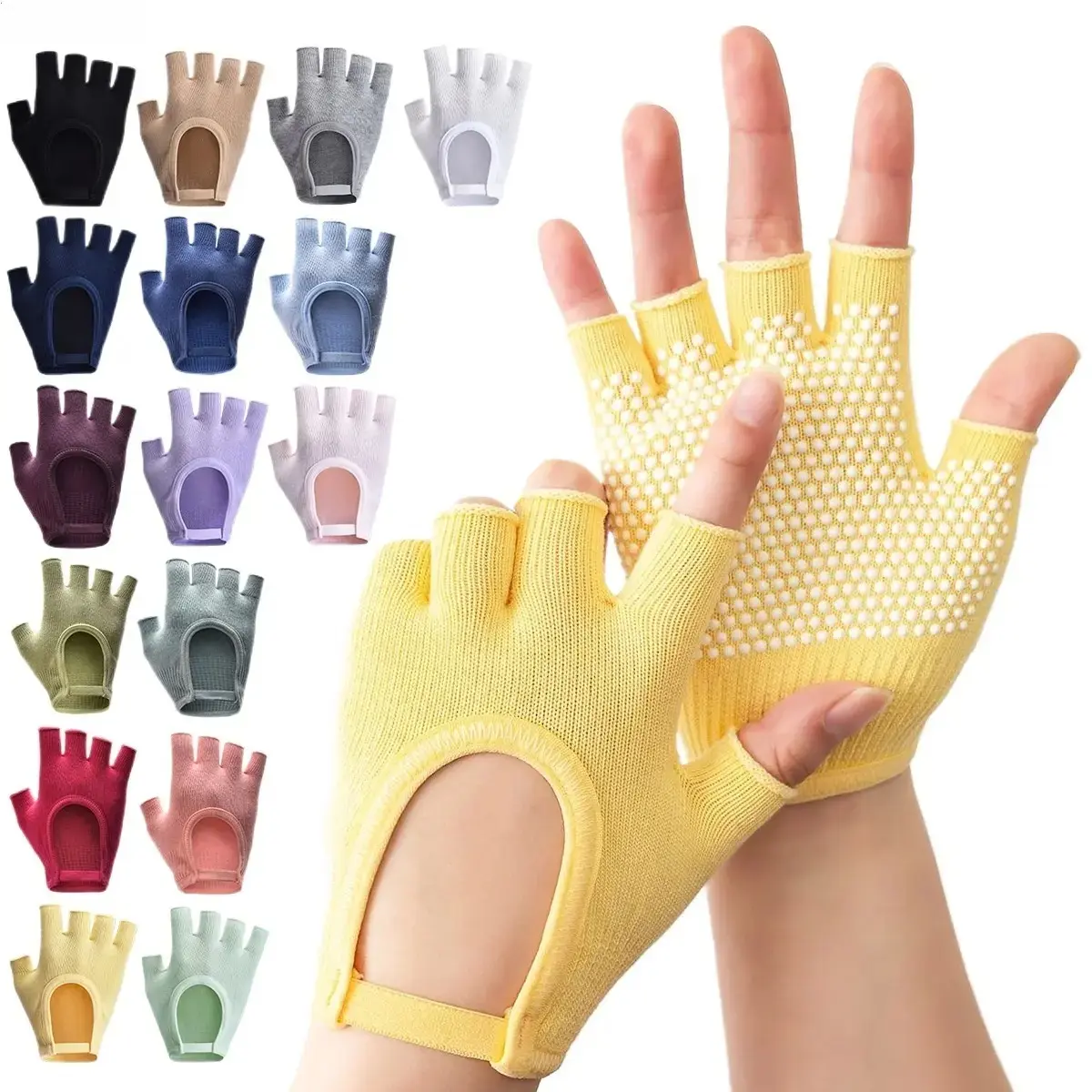 Open-Finger Backless Yoga Gloves, Non-Slip Five-Finger Airy Workout Gloves for Professional Yoga, Pilates & Daily Exercise