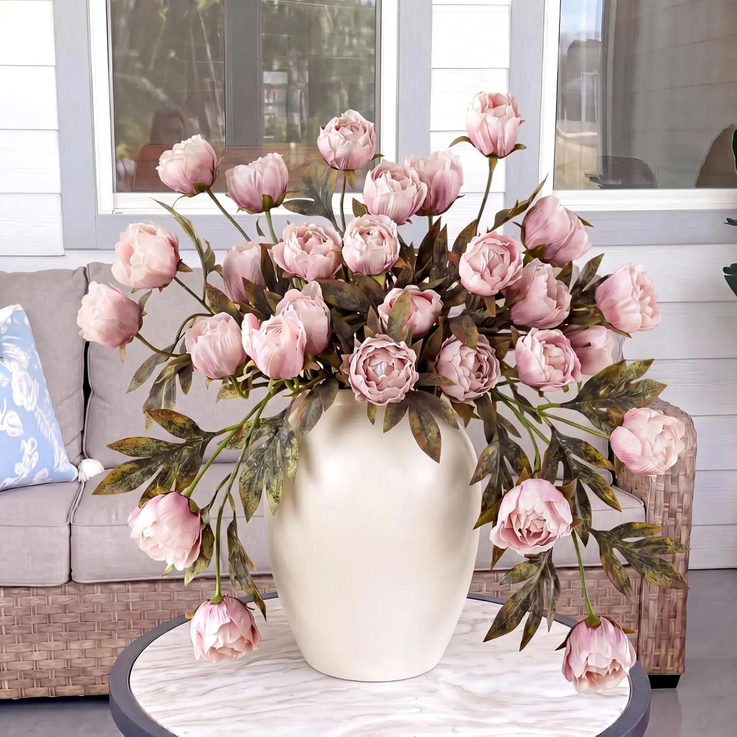 Yinder Bulk Set 8 Pcs 27.5'' Retro Artificial Silk Peony Long Stem Flowers, Real-Look Faux Peony Branches for DIY Enthusiasts' Vase Filler, Room Decoration Home Centerpiece Arrangement (Brownish)