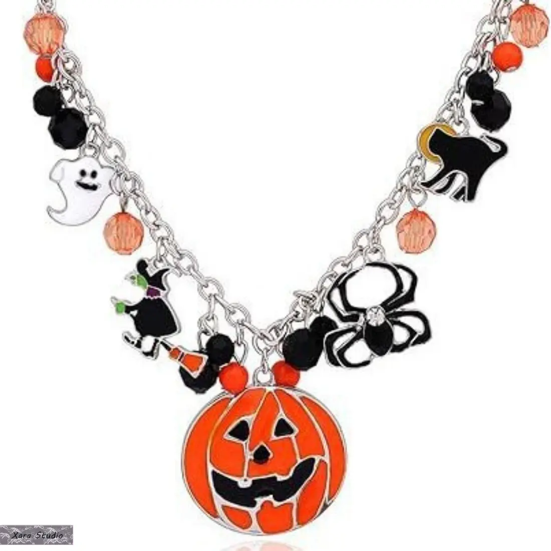 Women's 1-Piece Cute Halloween Pumpkin Necklace, Kawaii Cartoon Pendant Charm Chain with Spider Detail, Spooky Theme Jewelry for Halloween Party & Festive Gifting