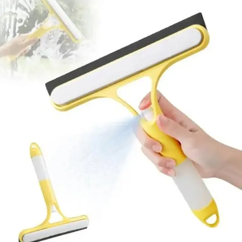 3-in-1 Window Cleaning Tool | Handheld Glass Cleaner for Shower Doors, Mirrors, Windows, Home Use | Squeegee Scrubber Spray Bottle Combo