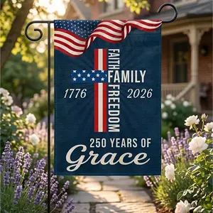 Thickened 250 Anniversary Usa Flag, Outdoor Usa 250th Anniversary Merchandise God Bless America Small Garden Flags for Outside, 4th of July Patriotic Flags  Double CROSS FAITH FREEDOM