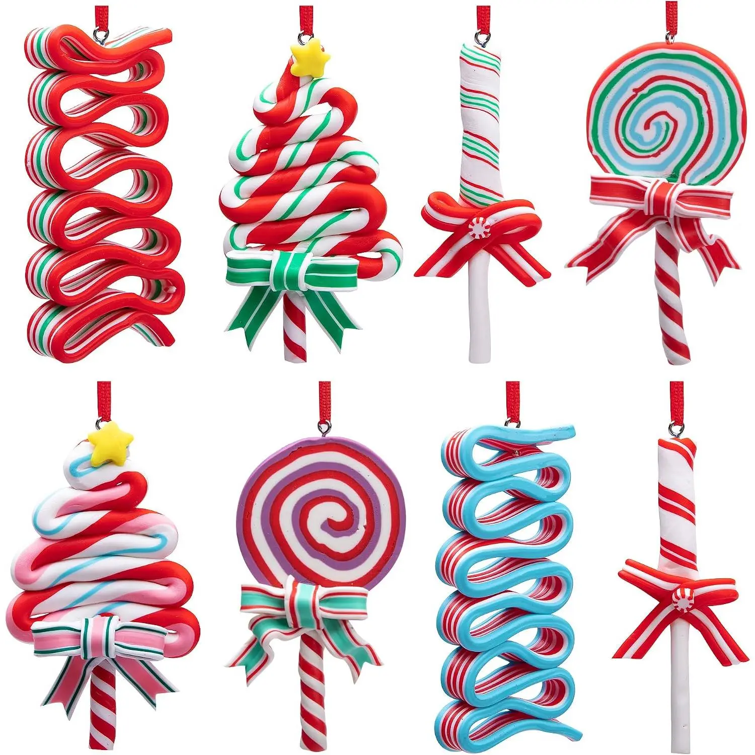 8 count Christmas  Ornaments- Christmas Candies Polymer Clay Ornament- Xmas Decor Candy Cane  Decorations for Xmas Tree Party Supplies
