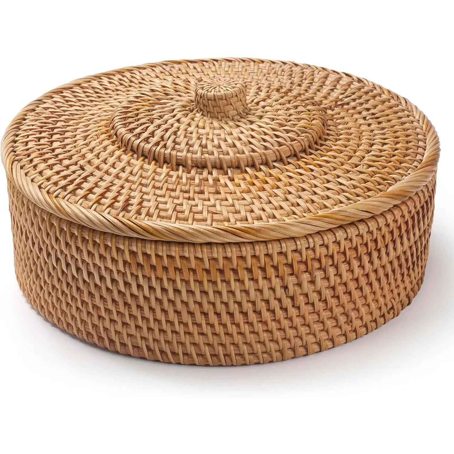Rattan Basket With Lid, Lidded Wicker Storage Basket for Organizing, Woven Box, Rattan Storage Bin for Shlef or Table, Natural