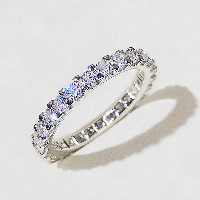 Casi New Wish Style Starry Sky Women's Ring Full Row Simulated Zircon Eternity Band Light Luxury Fashion Party Jewelry Gift for Her