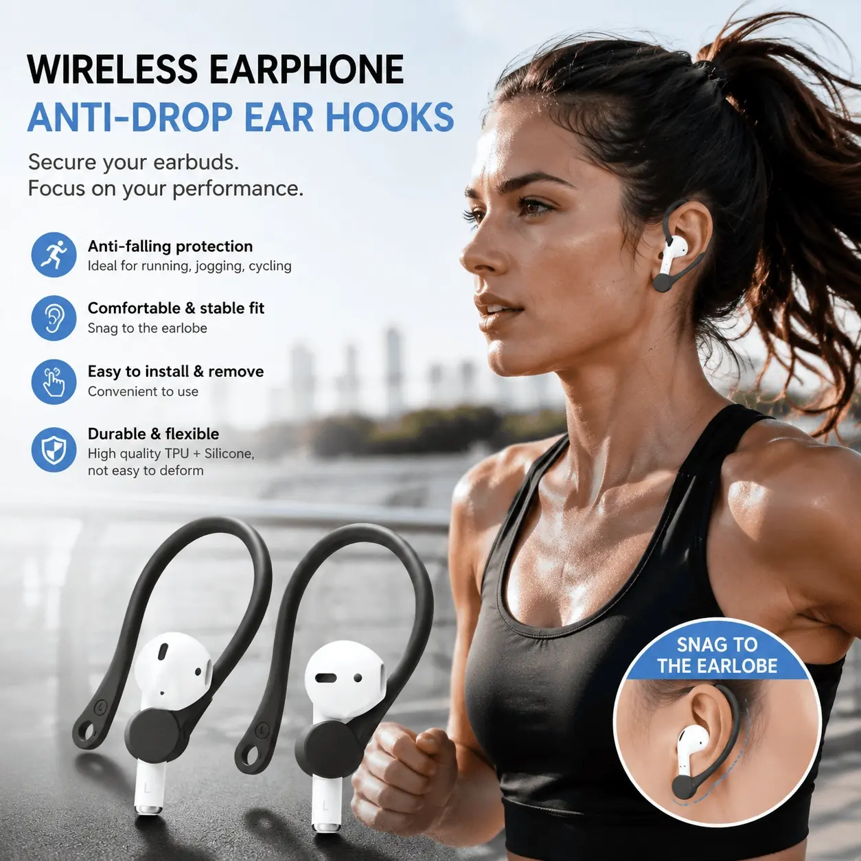 Mini Silicone Anti-Loss Protection Ear Hooks for AirPods 1/2, Secure Fit Ear Wings, Wireless Earbuds Accessory, 2-Pairs Pack