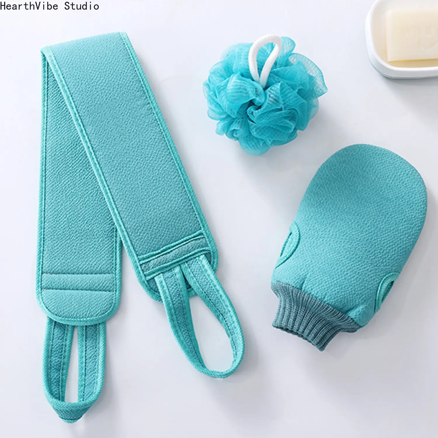 3-Piece Exfoliating Bath Set for Men and Women with Silicone Back Scrubber and Mitt, plus Loofah Sponge for a Deep Cleanse, Silicone Mitt, Three Pieces