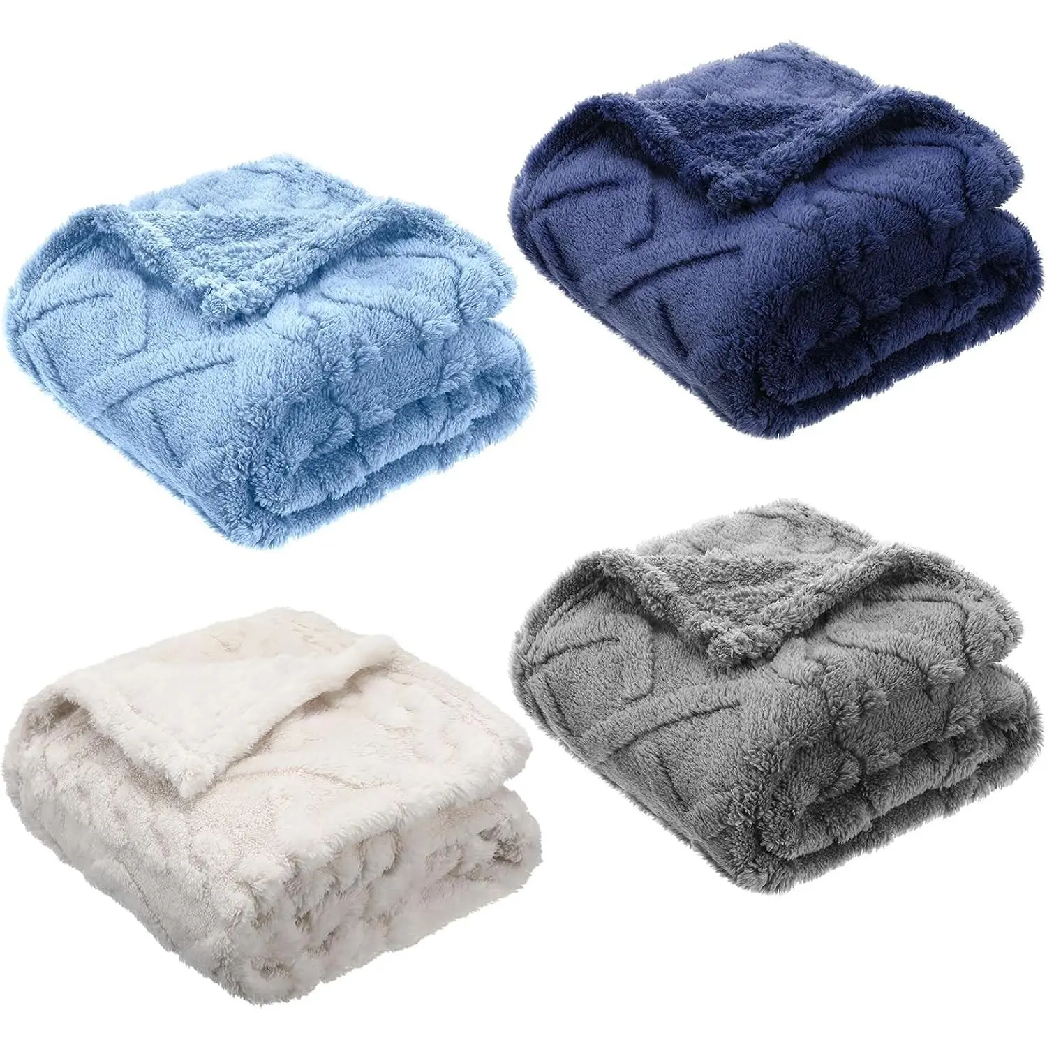 4 Pcs Fleece Baby Blankets for Boys Girls, 3D Soft Plush Warm Receiving Blankets 30" x 40", Cozy Fluffy Infant Toddler Newborn Swaddling Blanket for Crib Nursery Bed, Blue Set(Gift)
