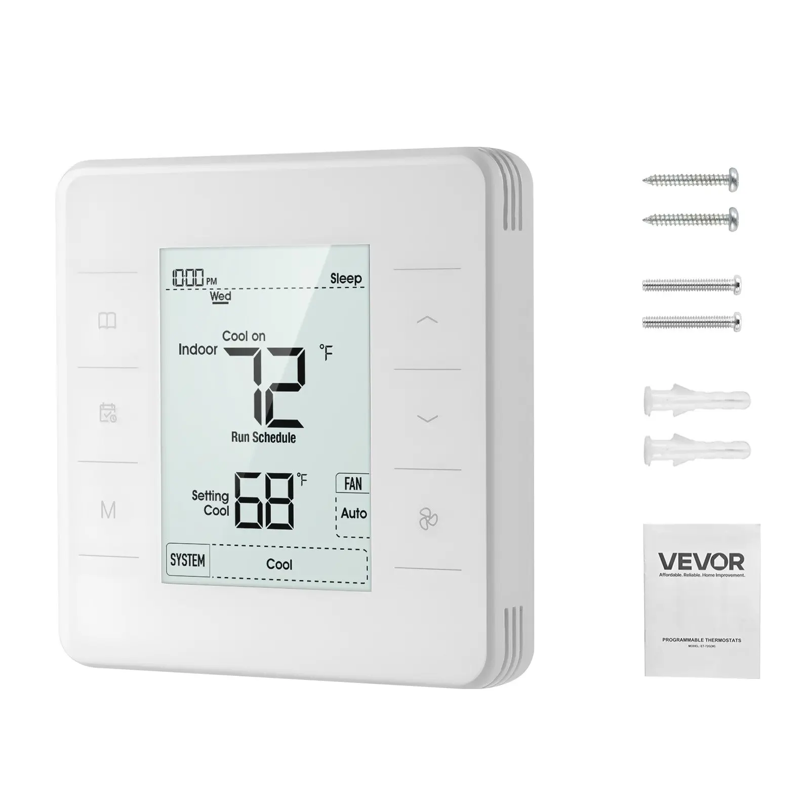 【Summerfinds】VEVOR 7-Day Programmable Thermostat, Home Thermostats for Heat Pump, Air Conditioner, Underfloor Heating, LED Screen with Backlight 1Cool 1Heat, Energy-Efficient, Wide Temp Range, White