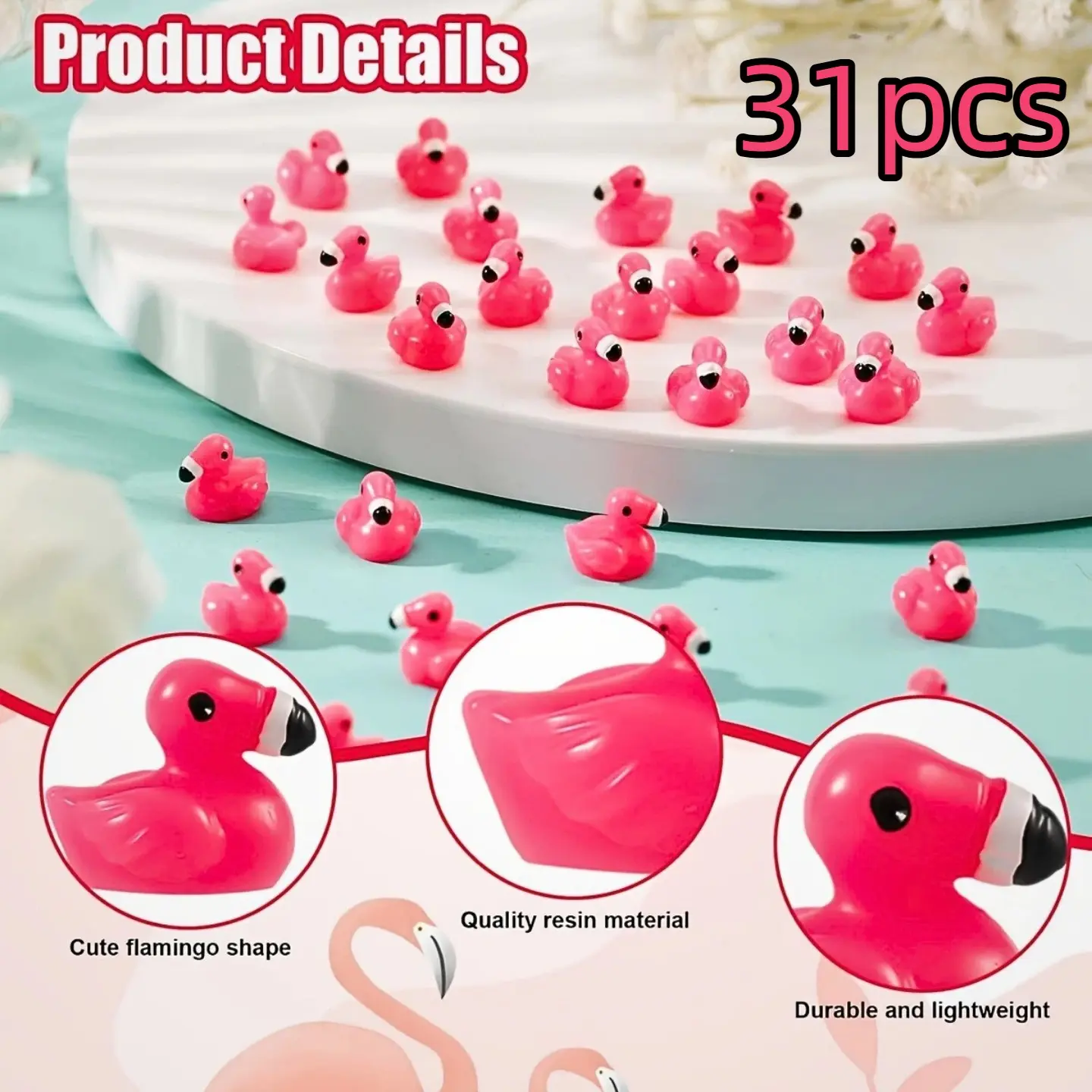 31pcs Solid Color Resin Flamingo Party Decorations, Pool Party Favors, Durable, Lightweight, Perfect for Group Events, Add Fun to Your Parties, Ideal for Collective Activities