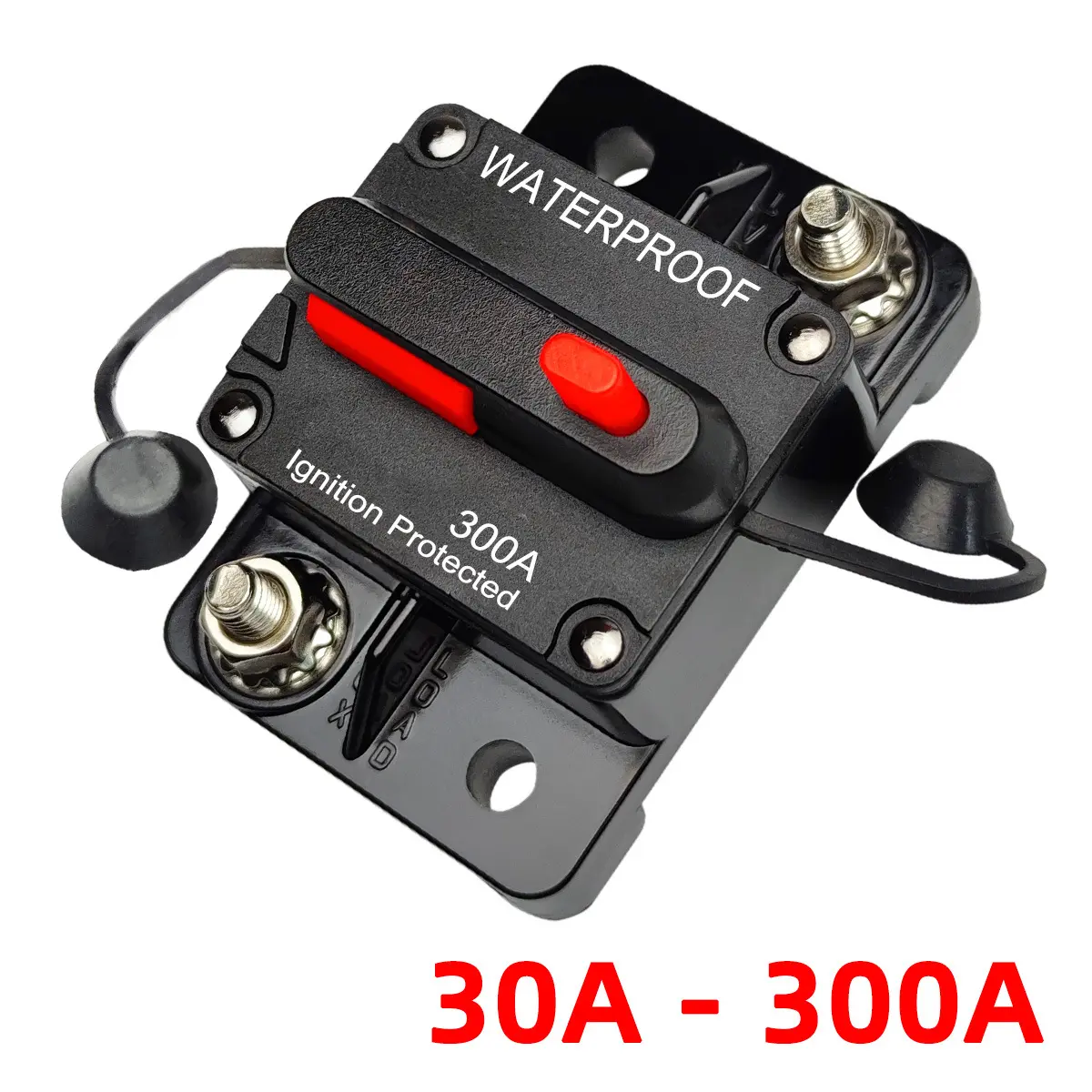 Waterproof DC Circuit Breaker with Manual Reset Switch, Inline Fuse Protector for 12V-48V Power Systems, 60A/100A/200A/250A Overload Protection for Motorcycle, Boat, Bus, RV & Automotive Battery