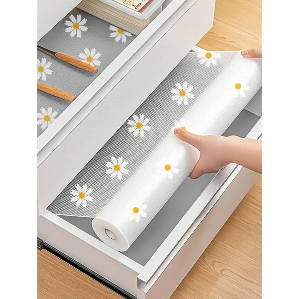 100/200/500 Roll Daisy Shelf Liner for Kitchen Cabinets EVA Waterproof Fridge Pad Cupboard Mat Easy Placemats Non-Adhesive Drawer Liner