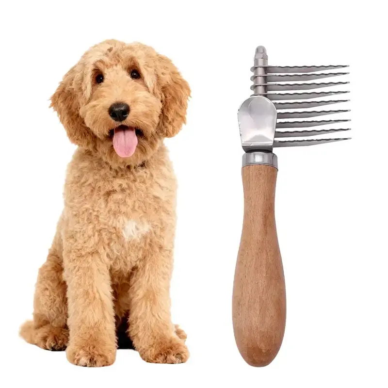 Dematting Rake and Undercoat Deshedding Tool for Dogs & Cats, 9-Tooth Stainless Steel Comb with Safe Rounded Teeth and Ergonomic Anti-Slip Handle, Mat Removal, Basic