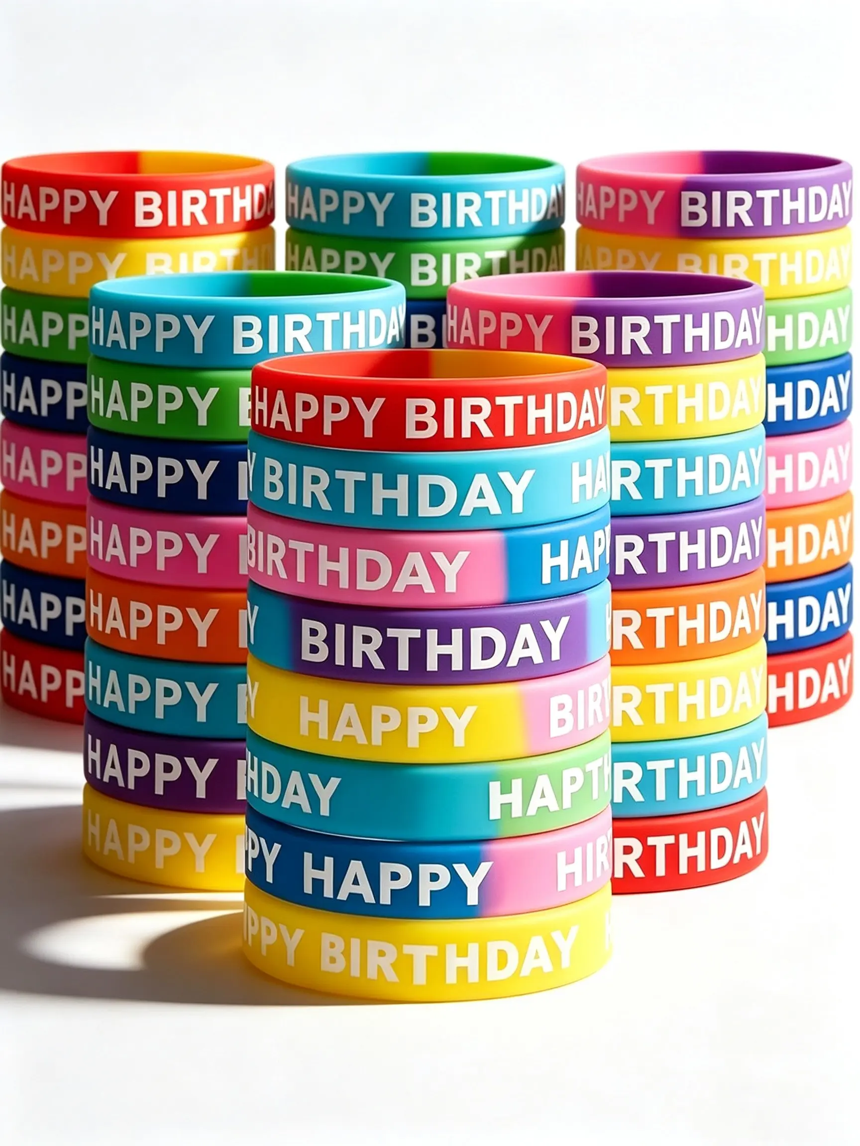 16 PCS Happy Birthday Rubber Bracelets, Silicone Stretch Wristbands, Bracelet Sets for Kids Birthday Classroom Prizes Fun Goodie Bag Stuffers Party Supplies