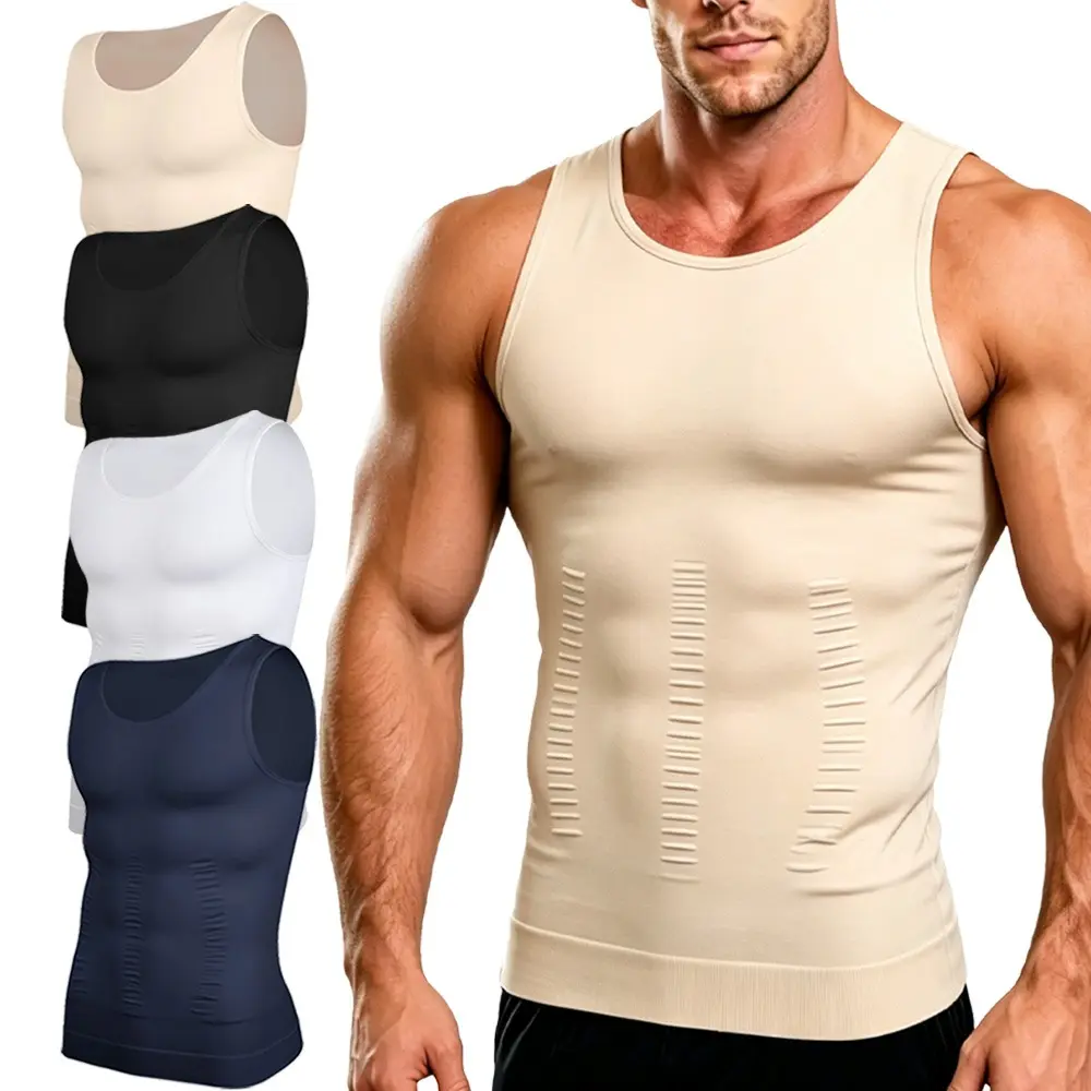 2/1 PACK Mens Body Shaper Tummy Vest Compression Shirts Male Compression Shirt Tank Top Shapewear Workout Tighten Abdomen Undershirt, Athletic Compression Under Base Layer Sport Tank Top Menswear