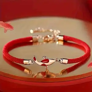 Adjustable Handmade Woven Red Cord Bracelet with Charms - Lucky Koi Fish Pendant, Unisex Sports & Outdoor Protective Accessory