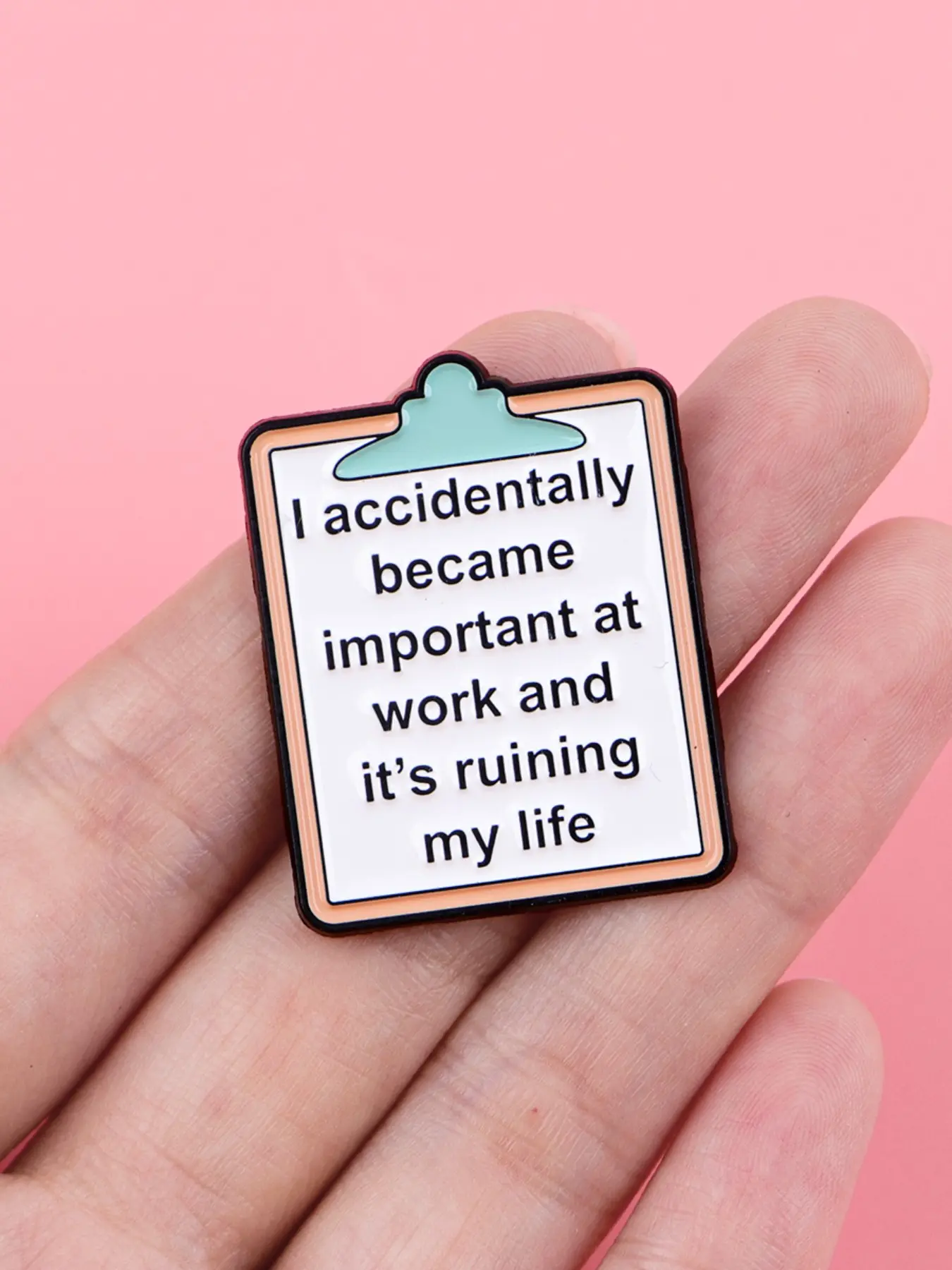 I accidentally became important at work  Funny Quote Enamel Pin, enamel lapel pins, Retro Zinc Alloy Badge, Casual Cartoon Pattern, All-Season Accessory for Backpacks and Jackets, Brooch Pin Clip