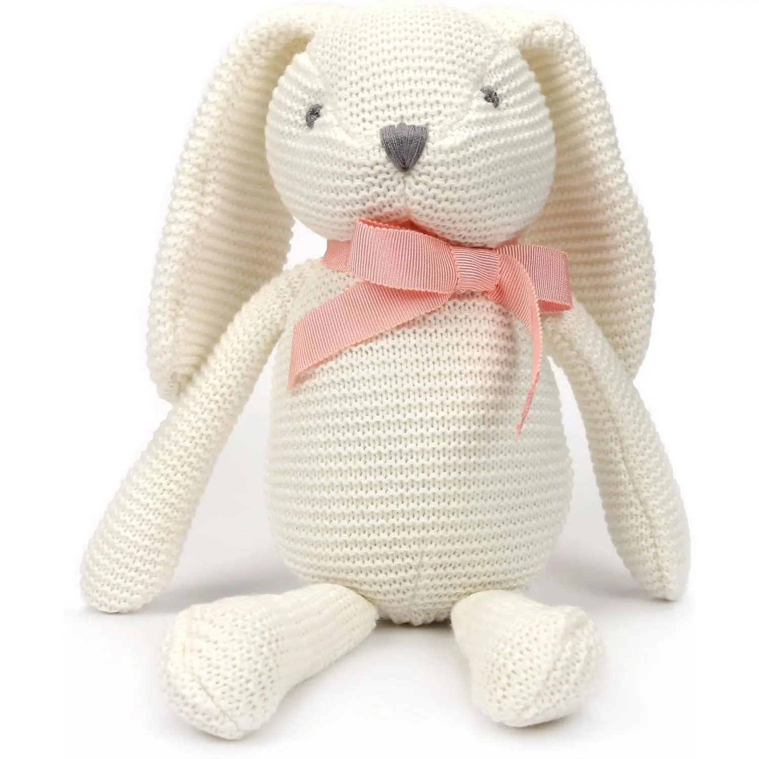 100% Organic Cotton Soft Plush Rabbit Shape Baby Stuffed Animal, 7.1 in White Bunny Baby Items for Newborns