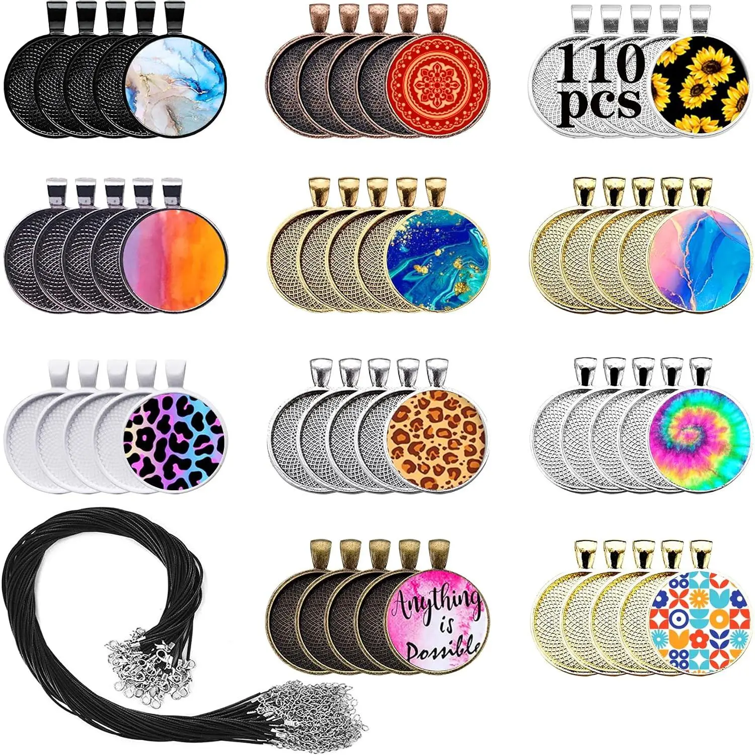 110 count Pendant Trays, Round Tray Set, Alloy Tray Charms Bulk, Bezel Pendant Trays for Homemade  and Necklaces, DIY Crafts,  Art,  Pour , Costume