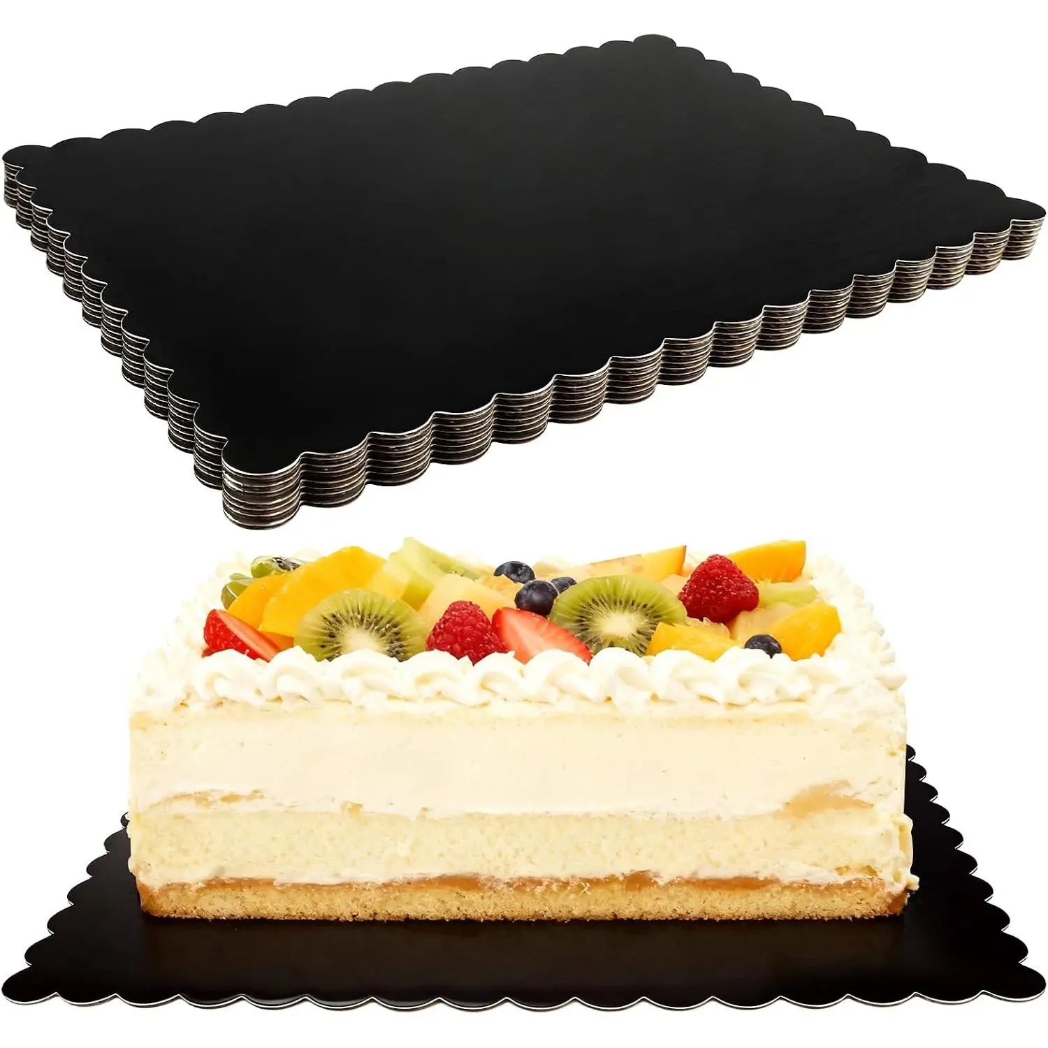 8 Pack 14 x 10 Inch Greaseproof Rectangle Cake Boards, Black Cardboard Cake Board Disposable Corrugated Dessert  Cupcake Pizza Base for Wedding Birthday Party