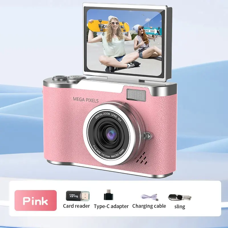 Autofocus vlogging camera with 180° flip screen, 48M high-resolution imaging, retro-style CCD cassette compact camera, entry-level digital camera with games and multiple filter functions, suitable for photography enthusiasts and vloggers