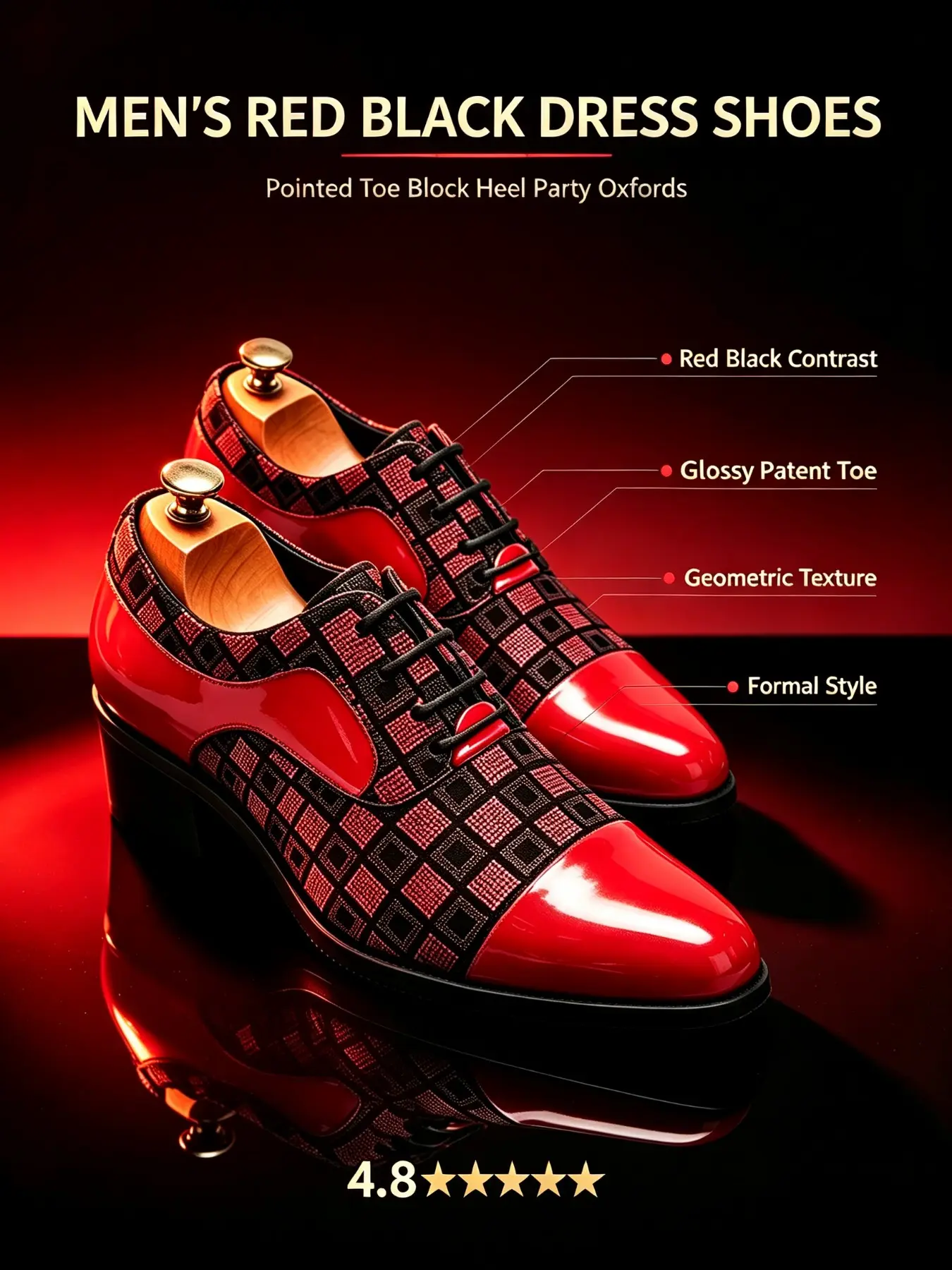 Men's High Heel Lace-Up Business Derby Shoes, Pointed Toe, Patchwork Design, Casual Style, All Seasons, Medium Width, Perfect for Parties