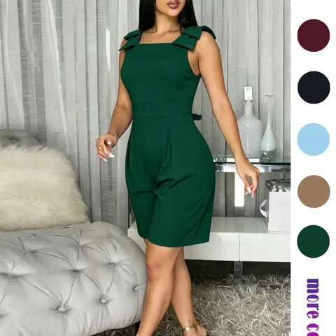 Women's Summer Slim-Fit Zipper Romper, Casual High-Waisted Romper for Commuting, Square Neck Sleeveless Wide-Leg Romper