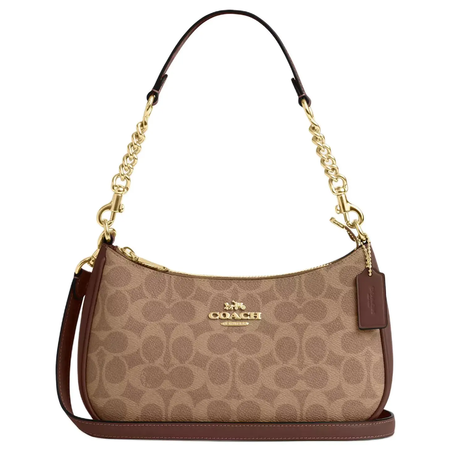 COACH Teri 24 Classic Monogram Shoulder Bag for Women – Crossbody and Top-Handle Style in Khaki