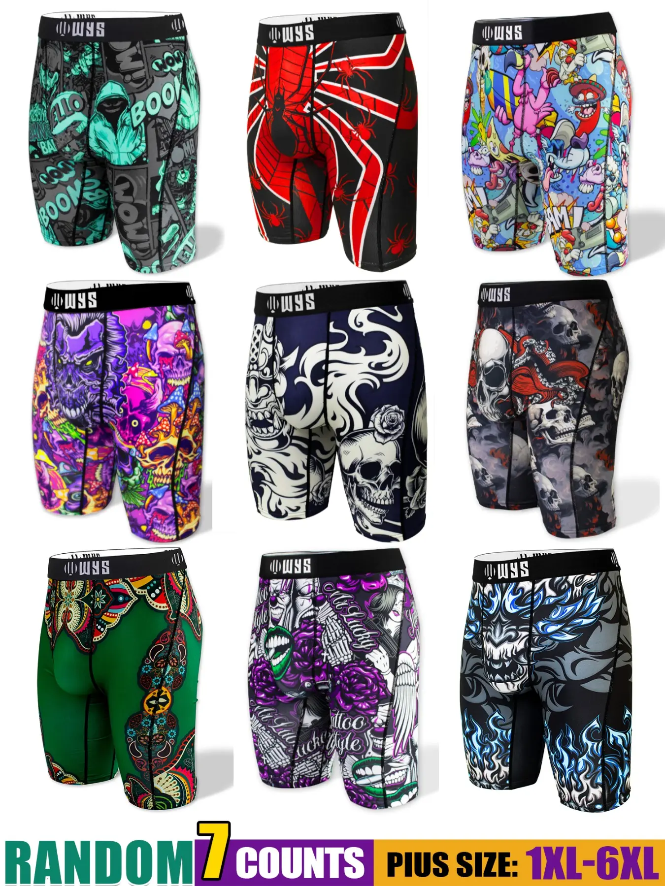 Men's Plus Size Long Briefs 1xl-6xl, Breathable Sports Underwear, Stretchy Underwear, Breathable Comfy Underwear, Printed Underwear, Moisture Wicking, Halloween Spider Print, Quick Dry, Elastic Waist, Underwear Boxers