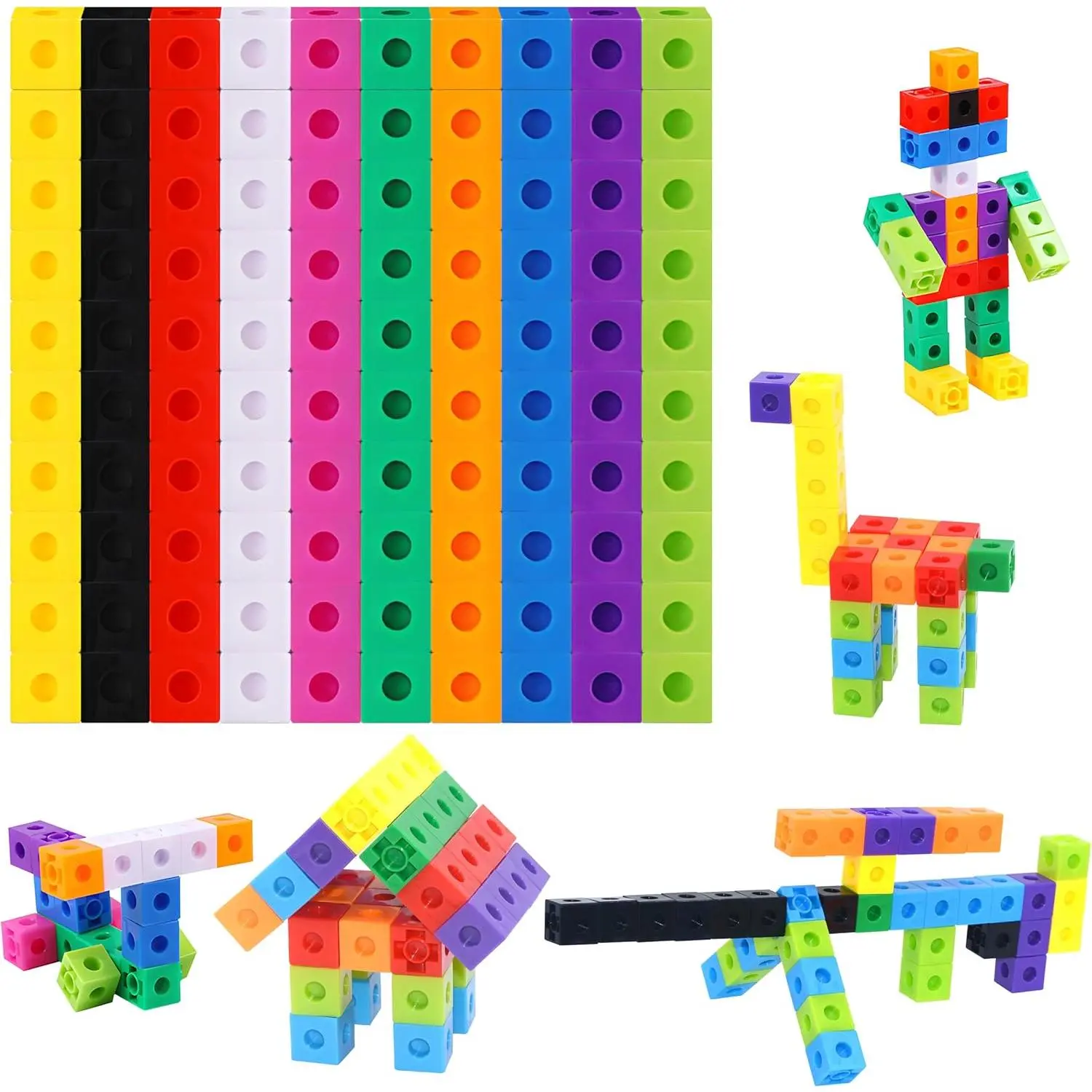 Math Linking Cubes, Set of 100 Math Cubes Manipulative Connecting and Counting Snap Blocks for Early Math and Construction, Educational Toy for Preschool, Kindergarten, Homeschoolfidget toys